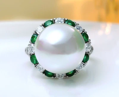 Mother-of-Pearl Ring, 18K Gold Plated Elegant Band, Lab Grown Emerald Diamond - Image 1 of 4