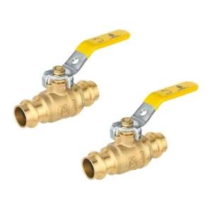 2 PCS 1/2" X 1/2" Press Full Port Ball Valves, 1/4- Turn, Lead Free Brass, - Picture 1 of 3