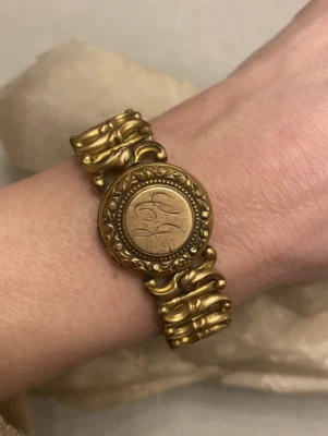 Brazalete Antiguo/Vintage-Relleno Dorado-Monograma-Medallón-Expansión-Cariño-Luto Foto 1 de 4