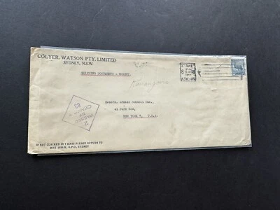 Australia WWII Censor Cover to US +Solo Franking #196 Emu +5.5d Rate +Urgent M/S - Image 1 of 3