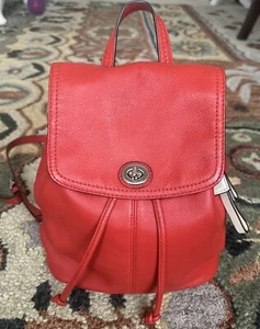Coach Red Park Leather Backpack w/Drawstring and Turnlock Closure - Picture 1 of 8