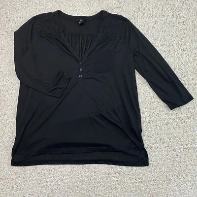 Top para mujer H&M talla M negro puro ligero pulóver cuello en V bolsillo Henley informal Foto 1 de 4