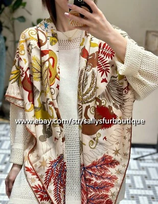 Sallys 70% Cashmere & 30% Silk Wrap Scarf Tribal Animal Print 2 Face Shawl 53" - Image 1 of 4