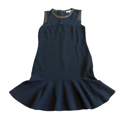 Vestido Sandro Negro Mezcla Seda Sin Mangas Fiesta Vegano Cuero Borde Talla 2 Mediano Foto 1 de 4