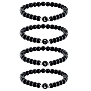 PARTNER ARMBAND FREUNDSCHAFT BUCHSTABE ONYX PERLEN SCHWARZ GRAVUR GESCHENK NEU - Bild 1 von 27