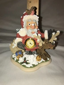 John Hine Ltd Santa Clock Father Time 1996 Santa with Reindeer and Presents Bird - Picture 1 of 7