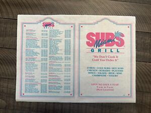 Vintage Authentic Miami Subs Grill Placemat/ Tray Paper/ Advertisement (1990s?)