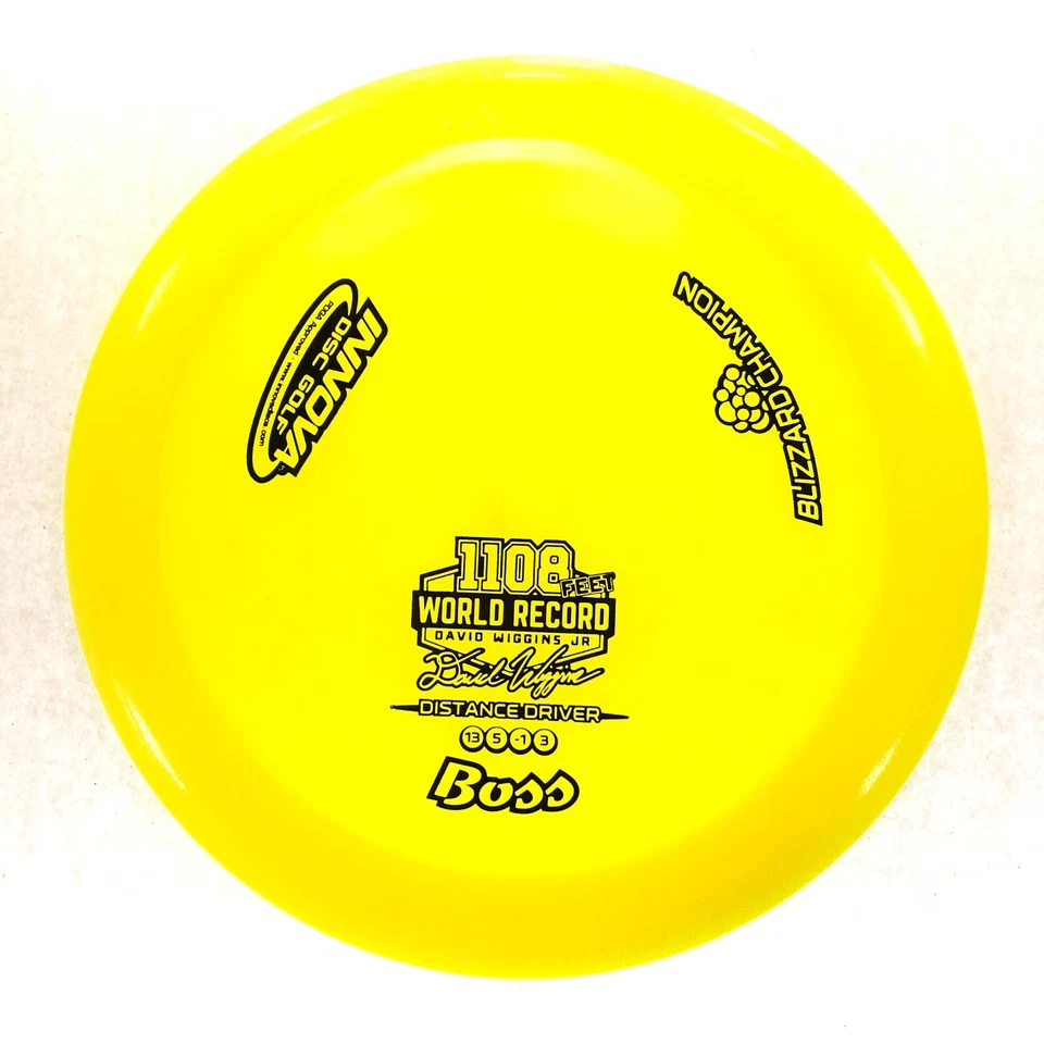 DISC GOLF INNOVA BLIZZARD CHAMPION BOSS DISTANCE DRVR RECORD 1108 FT 151g YELLOW - Image 1 of 1