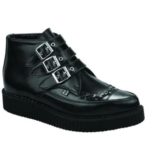 T.U.K. Creeper A8503 Schwarz Leder 3 Buckle Pointed Boot - Picture 1 of 4