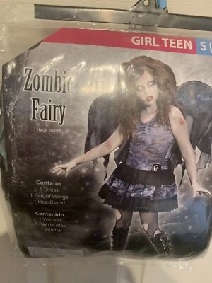 Nuevo Disfraz de Hada Zombie Adolescente Talla Pequeña 5-7 Vestido Diadema y Alas Foto 1 de 4