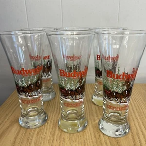 Budweiser Clydesdale Holiday Bierglas Set 6 - 12 oz Pils Vintage 1989. Neu - Bild 1 von 13