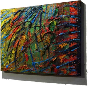 Landscape OIL█PAINTING OUTSIDER EXPRESSIONIST ART█SIGNED ABSTRACT ORIGINAL SCARY - Picture 1 of 20