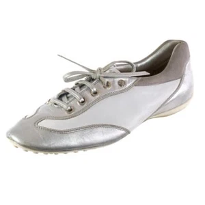 Scarpe sneakers moda TOD'S tg. 38 EU 8 US pelle bianca argento metallizzato ITALIA - Foto 1 di 8