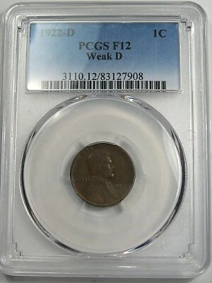 Key-Date 1922-D (Weak "D") US Lincoln Penny. PCGS F12. #4 - Image 1 of 4