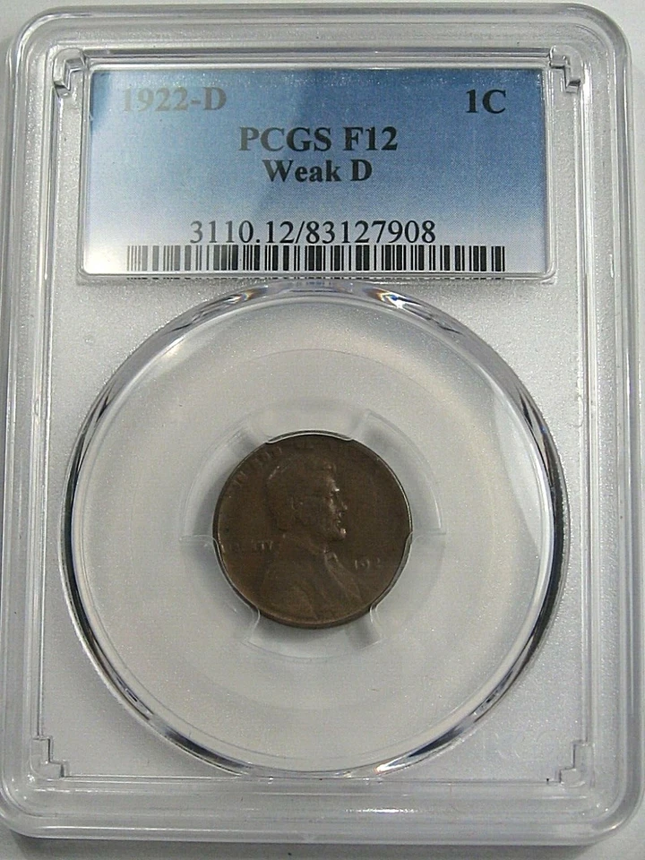 Key-Date 1922-D (Weak "D") US Lincoln Penny. PCGS F12. #4 - Image 1 of 4