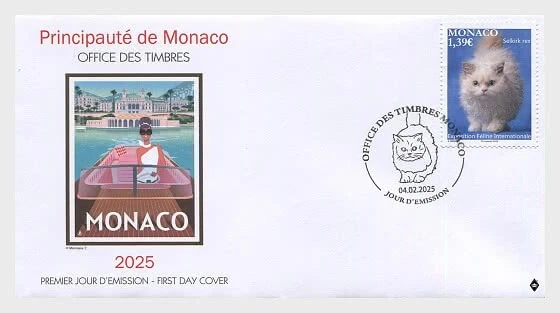monaco 2025 cats SELKIRK REX katzen gatos gatti chat pets 1v FDC PJ - Image 1 of 1