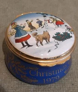 Vintage Christmas 1979 Halcyon Days Bilston & Battersea Enamel Box - Picture 1 of 4