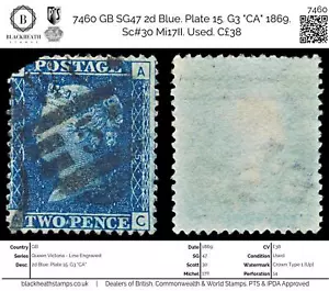 7460 GB SG47 2d Blue. Plate 15. G3 "CA" 1869. Sc#30 Mi17II. Used. C£38 - Picture 1 of 4