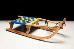 Swiss Racer 112 cm blau-gelb Holzschlitten Schweizer Sport-Rodel aus Eschenholz - Bild 1 von 1