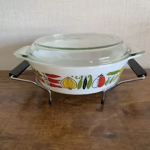 Vintage Casserole Dish JAJ Pyrex Harvest Lid & Stand 60s 70s Kitchen Prop - Picture 1 of 15