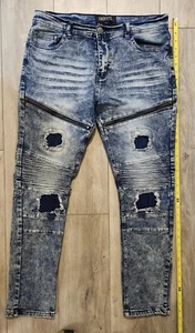 JEANS AJUSTADOS CIFRADOS TALLA 36 X 32 PRELAVADOS PREFAÑIDOS AZULES RASGADOS RASGADOS PARA HOMBRE - Imagen 1 de 14
