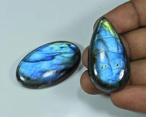 2 Piece Lot Natural Blue Flashy Labradorite Loose Gemstone Cabochon 121 Carat - Picture 1 of 3
