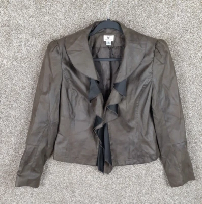 Worthington Faux Leather Ruffle Front Jacket Womens M Moto Casual Chic Outdoor - Image 1 of 4
