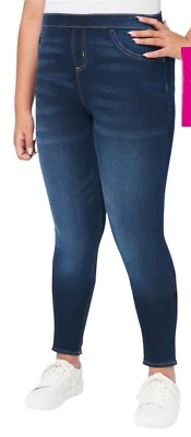 Justice Girls Denim Leggings Blue  Size 18 Dark Wash Pull On Elastic Waist Logo - Image 1 of 4