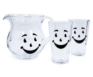 Kool-Aid Man 64-Ounce Glass Pitcher and Two 16-Ounce Pint Glasses - Picture 1 of 7