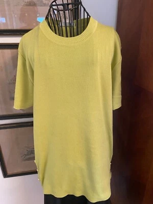Vintage 1980's Salvatore Ferragamo Chartreuse 100% Cotton Top Gold Logo Sm. - Image 1 of 4