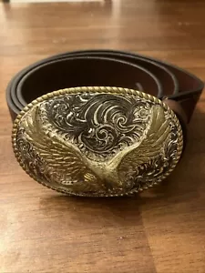 CRUMRINE Heavy Silver Plated on Bronze Eagle Belt Buckle and a Canyon Sky Belt - Picture 1 of 13