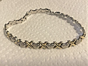 BEAUTIFUL "XOXO" STERLING SILVER & 1/10TH 10K GOLD FILLED 7.5" TENNIS BRACELET - Picture 1 of 7