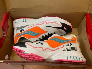 Saucony Originals 3D Grid Hurricane Blanc/Orange Taille 44,5 D'occasion - Foto 1 di 15