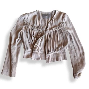 Scanlan Theodore Draped Jacket long sleeve top grey gray hook-and-eye ruffles XS - Picture 1 of 15