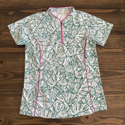 Women Lady Hagen Golf Top XS White Green Leaf Print Pink Zip Performance Summer - Image 1 of 4