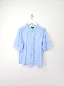 Camisa Blusa Top ME+EM Talla 16 Azul Claro Algodón Pala de Queso Cuello Volantes - Imagen 1 de 11