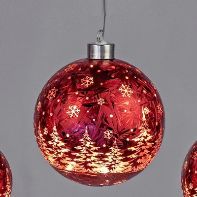 LED Deko Kugel FROSTY WINTERWALD rot zum aufhängen D. 15cm Formano W25 - Bild 1 von 4