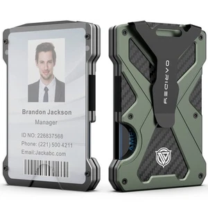 Minimalist Wallet for Men- Slim Aluminum Metal Money Clip with Clear ID Card ... - Picture 1 of 9