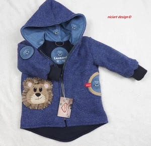 niciart design ♥WOLLWALK JACKE ♥WALKJACKE♥100% SCHURWOLLE♥Löwe jeansblau - Bild 1 von 8