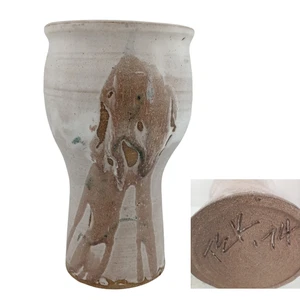 Handgefertigte Studiokeramik Vase signiert '74 - einzigartige Glasur Tropf Handwerk Keramik 9" - Bild 1 von 11