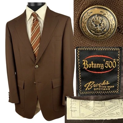 Casaco esportivo vintage Botany 500 marrom 38R USA Union 1963-1974 botões incríveis! - Imagem 1 de 4