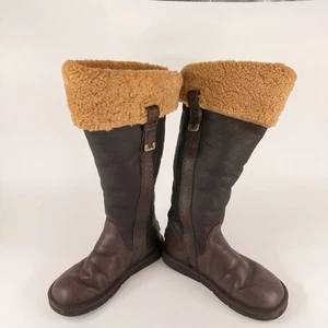 UGG Women’s Sheepskin Tall Leather Boots Brown Size 6 US F30066 SR5191 Fur Lined - Picture 1 of 7