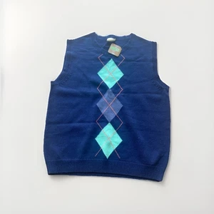 Crazy 8 Blue Sweater With Green And Red Designs No Sleeves Size 14 Youth XL - Picture 1 of 3