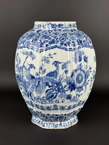 Antico Vaso Ceramica Delft Decorazione Blu Orientale Ottagonale Epoca XIX Sec. - Foto 1 di 21