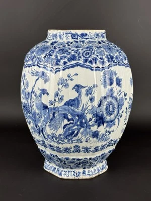 Antico Vaso Ceramica Delft Decorazione Blu Orientale Ottagonale Epoca XIX Sec. - Immagine 1 di 4