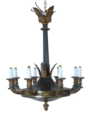 ENORME Lámpara de Techo Tole de Bronce Ormolu Antigua Francesa 8 Brazos Imperio XIX Foto 1 de 4