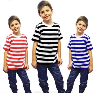 KIDS CHILDREN BOYS SHORT SLEEVE STRIPPED T SHIRT SUMMER SCHOOL TOP FANCY DRESS - Picture 1 of 29