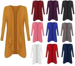 Ladies Waterfall Boyfriend Cardigan Womens Long Sleeve Open Front Jersey Top UK - Picture 1 of 23