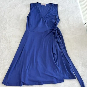 FRESH PRODUCE Sonia Stretch Knit WRAP Dress Sleeveless Jersey Blue Sz MD NWOT - Picture 1 of 9
