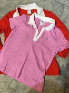 2 Womens Lacoste Shirts 46 Red L/S Sleeve 12 Pink S/S